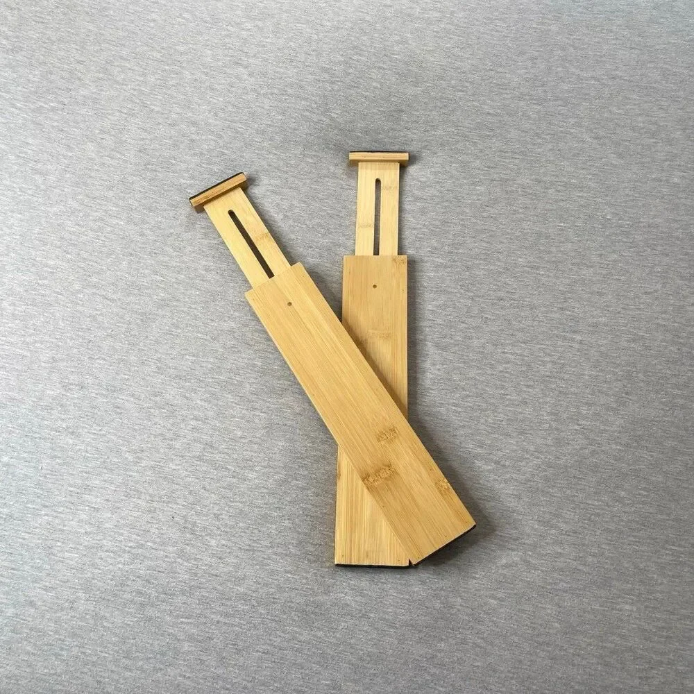 Wooden Bamboo Storage Adjustable Divider Drawer Separator 2 PCS. Set